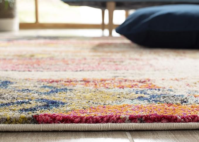 SAFAVIEH Monaco Collection Area Rug - 9' x 12', Light Grey & Multi, Boho Chic Tribal Distressed Design, Non-Shedding & Easy Care, Ideal for High Traffic Areas in Living Room, Bedroom (MNC222G)