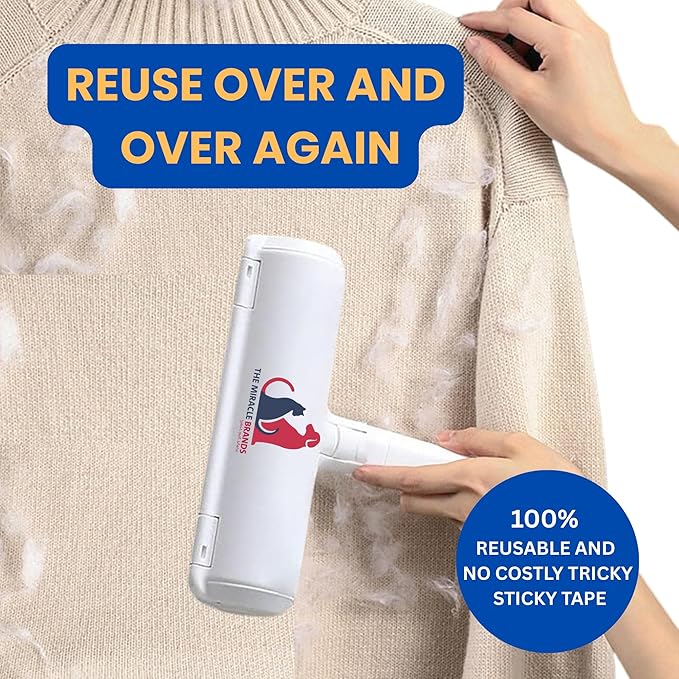 Pet Hair Remover Roller – Reusable Lint Roller for Dog & Cat Hair with Self-Cleaning Base – White