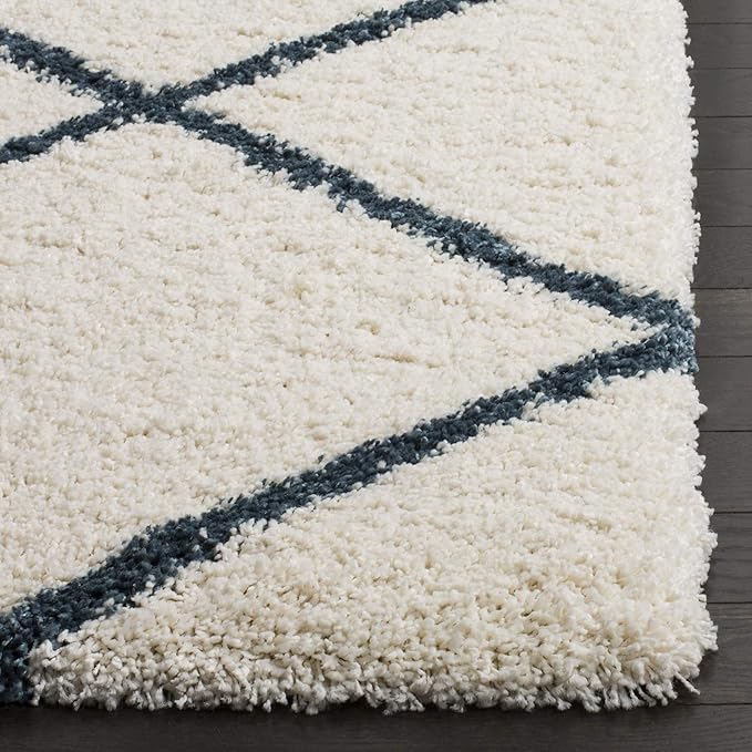 SAFAVIEH Hudson Shag Collection Runner Rug - 2'3" x 8', Ivory & Slate Blue, Modern Trellis Design, Non-Shedding & Easy Care, 2-inch Thick Ideal for High Traffic Areas in Living Room, Bedroom (SGH281T)