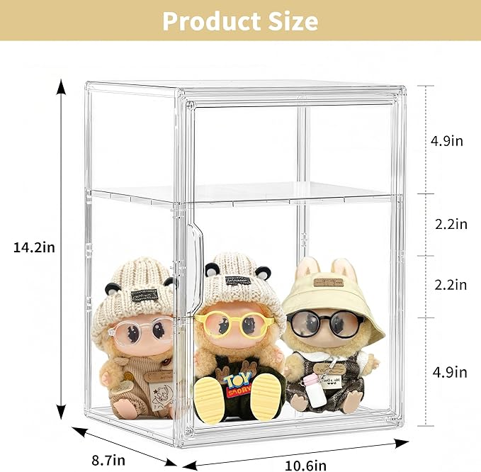 Attelite Acrylic Display Case Compatible with Labubu POP MART, Clear Stackable Plastic Storage Bins with Magnetic Lid, Display Box for Large Figures Collectibles, Cosmetic, Shoe, Perfume and Purse