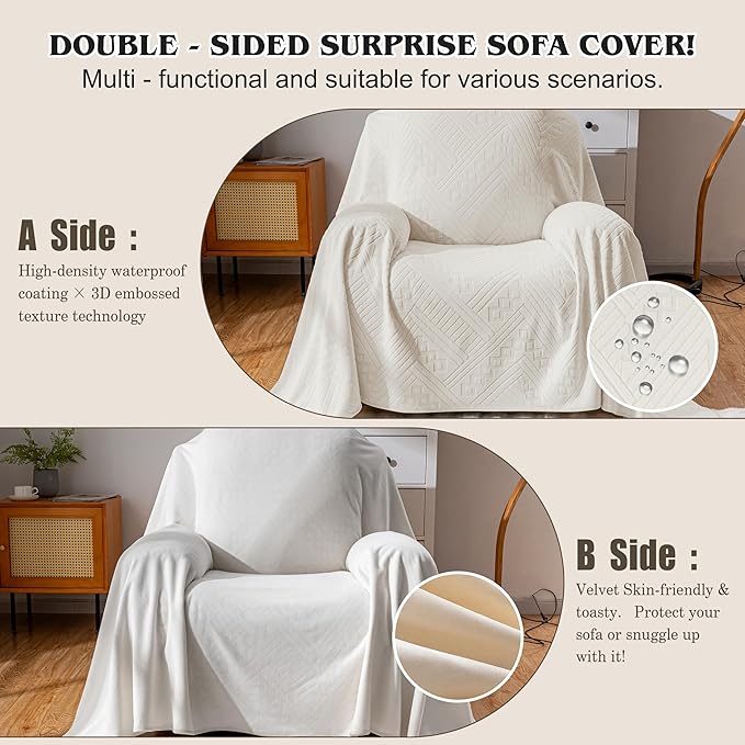 Waterproof Recliner Chair Covers, Anti-Slip Reclining Chair Covers, Pet-Friendly, Washable, Durable and Breathable Couch Covers – Reversible Design for Sofa Protection (71x71in/Beige)