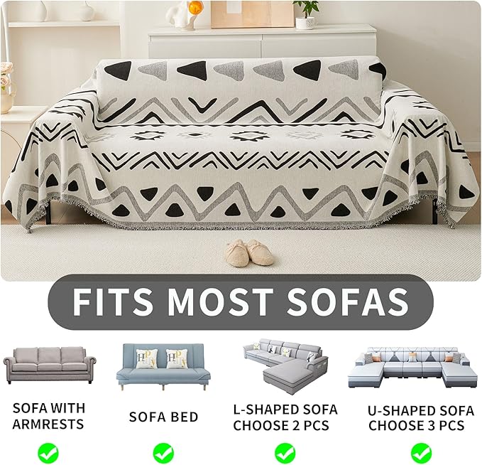 HAOMAIJIA Non Slip Couch Cover Sofa Covers for 3 Cushion Couch Washable sectional Couch Covers for Dogs pet Furniture Protector Couch Cover Blanket for Living Room (My-Black, 91"x134")