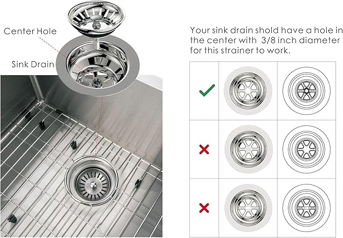 KANARY Stainless Steel Kitchen Sink Strainer Basket-Replacement for Standard Drains(3-1/8 inch)-Ball-lock Rubber Stopper (Single, Matte Black)
