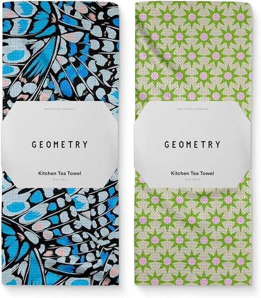 GEOMETRY Spring Kitchen Towels - Quick Dry Microfiber Cloth Spring & Summer Dish Towels for Kitchen Drying - Premium Quick Dry Towel - Flutter Bloom, 18" x 30" - 2-Pack