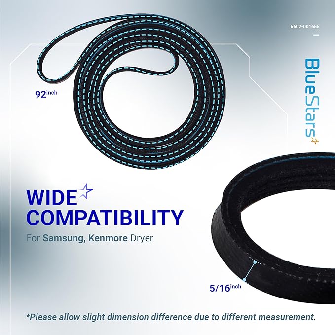 [UPGRADED Dual Ball Bearings] BlueStars 6602-001655/5ph2337 Drum Belt & DC93-00634A Dryer Idler Pulley with Sturdy Clip - Compatible with Samsung, Kenmore DV45H7000EW DV48H7400EW DV42H5000EW