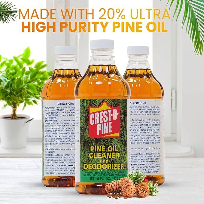 Crest-O-Pine Real Pine Oil Cleaner Concentrate Deodorizer, Multi-Purpose All-Purpose Household Cleaner for Floors, Kitchen, Bathroom, Laundry, Grease & Odor Removal (2, 16 fl oz)