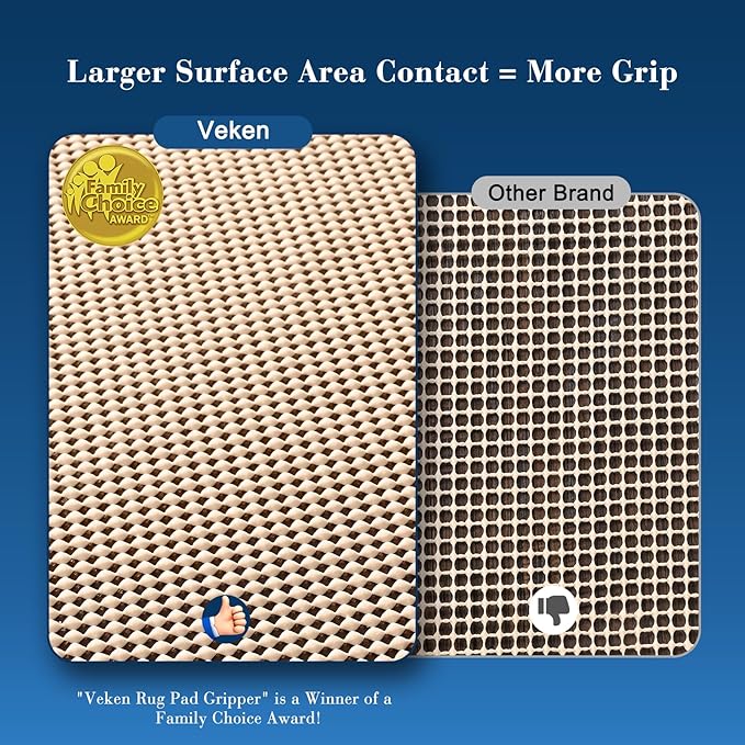 Veken 2x3 Ft Rug Pad Gripper for Hardwood Floors, Non Slip Khaki Rug Pads for Area Rugs, Thick Rug Grippers for Tile Floors, Under Carpet Anti Skid Mat, Keep Your Rugs Safe and in Place