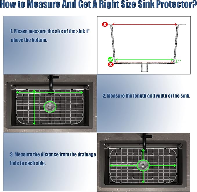 Kitchen Sink Grid 26" x 14", Sink Protectors for Kitchen Sink with Center Drain, Sink Bottom Grid, Stainless Steel Sink Protector, Sink Grate for Bottom of Kitchen Sink (26" x 14" - Center Drain)