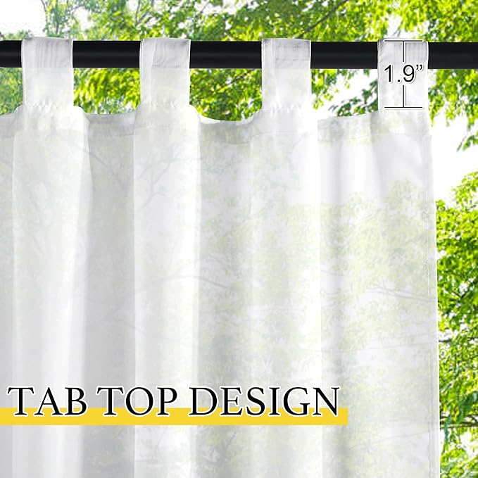 NICETOWN 2 Panels White Sheer Outdoor Curtains for Patio Waterproof, Tab Top Soft Airy Voile Sheer Indoor Outdoor Drapes with Light Filtering for Gazebo/Porch, W54 x L84