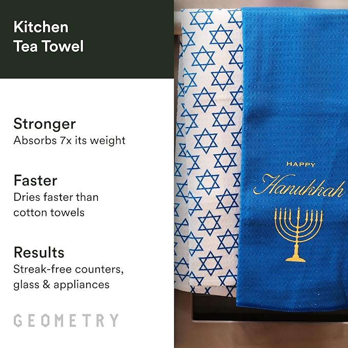 GEOMETRY Christmas Kitchen Towels - Quick Dry Microfiber Cloth Dish Towels for Kitchen Drying - Premium Quick Dry Towel (Happy Hanukkah, 1 Pack)