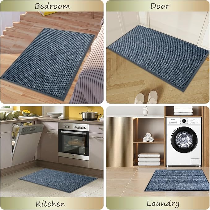 Front Door Mat,2.7'x4'Indoor Outdoor Door Mat,Heavy Duty Welcome,Commercial Floor Mats Inside Outside Entrance,Waterproof All-Season, All-Weather Non Slip Backing Doormat for Entryway,Dark Gray