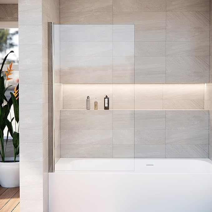 Shower Door Swing Bathtub Screen,30 *W x 55*H in Bathtub Shower,Bathroom Door with Bottom Seal,Liftable and Foldable Glass Door,Rectangular Bathtub Screen