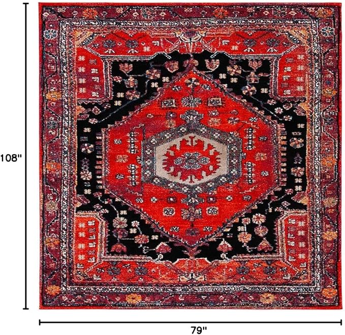 SAFAVIEH Vintage Hamadan Collection Area Rug - 6'7" x 9', Red & Black, Transitional Design, Stain Resistant, Ideal for High Traffic Areas in Living Room, Bedroom & Dining Room (VTH204Q-6)