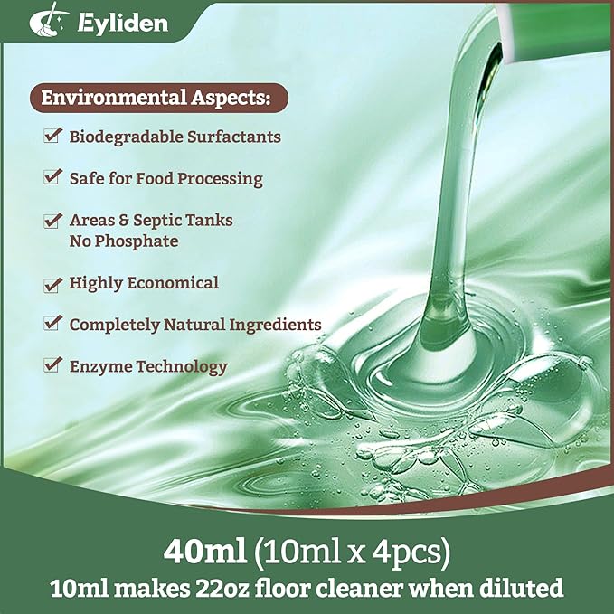 Eyliden Spray Mop with Cleaner Solution | 40ml Bio-Enzyme Floor Cleaner Concentrate - pH Neutral, 2 Microfiber Pads, Long-Lasting Freshness, Effective All-in-One Wet Mops Safe for All Floor Cleaing