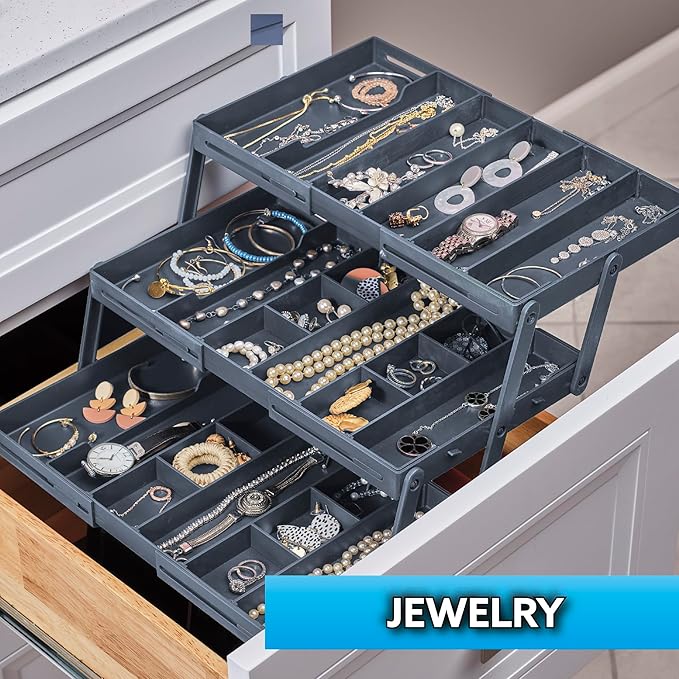 Ontel Smart Drawer Organizer, Multi-Level Jewelry and Cosmetics Storage, Black, 2.65 in