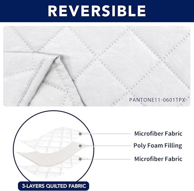 PureFit Water Resistant Reversible Sofa Covers for Reclining Sofa 2 Seat - Non Slip Split Recliner Couch Cover for Double Recliner, Washable Furniture Protector for Kids, Dogs (2 Seat, White/White)