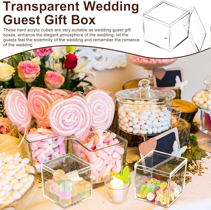 Tuanse 120 Pcs Acrylic Box with Lid Clear Small Acrylic Box Plastic Square Cube with Lid Mini Containers Display 2.2 x 2.2 x 2.2 Inch for Candy Pill Tiny Jewelry Toys Gifts