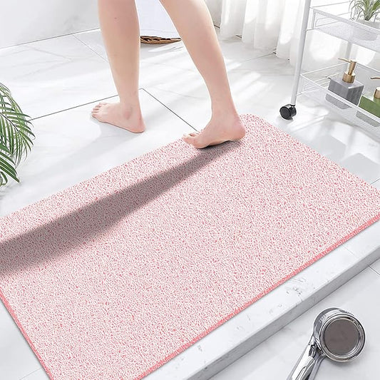 godehone Shower Mats Non Slip Without Suction Cups, PVC Loofah Bathroom Mats, Loofah Mats for Shower and Bathroom, Quick Drying, 23.6× 47.2 Inch, Pink