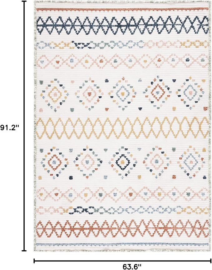 SAFAVIEH Marrakech Collection Area Rug - 5'3" x 7'6", Ivory & Multi, Moroccan Boho Tribal Rustic Design, Non-Shedding & Easy Care, Ideal for High Traffic Areas in Living Room, Bedroom (MRK612A)