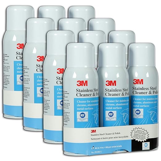 3M Stainless Steel Cleaner and Polish, 10 oz. Cans, 12 Pack, Chrome, Laminated Plastic, Aluminum, Appliances, Fridge, Exhaust Range Hood, Dishwasher, Sink