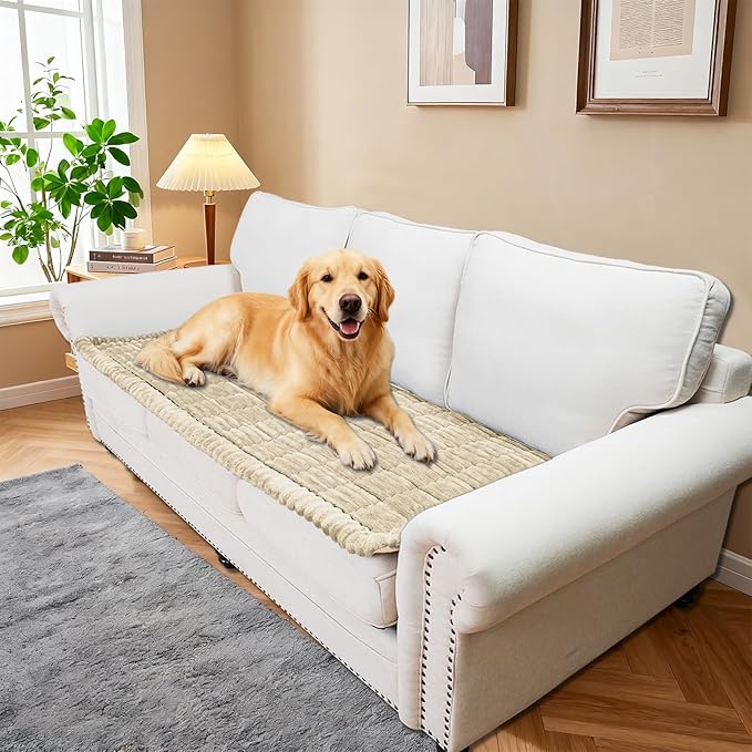 Waterproof Couch Cover for Dogs Washable,Non Slip Fuzzy Durable Couch Covers for 3 Cushion Sofa Pet Friendly Sofa Cover Dog Thick Soft Slipcovers Protector Couches Mat Bed (Brown, 27.6" x 70.9")