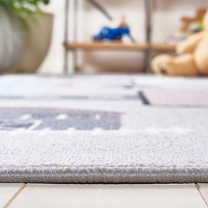 SAFAVIEH Washable Rug Kids Playhouse Collection - 5' Square, Grey & Pink, Slip Resistant & Easy to Clean, Ideal for Kids Room, Playroom, Nursery, Boys & Girls Room (KPH226A)