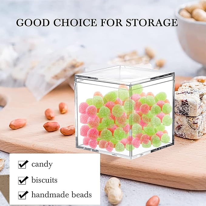 KissYou Acrylic Box with Lid, 12 Pack Small Clear Square Cube Containers with Lid for Wedding Easter Party Cake,Candy Box