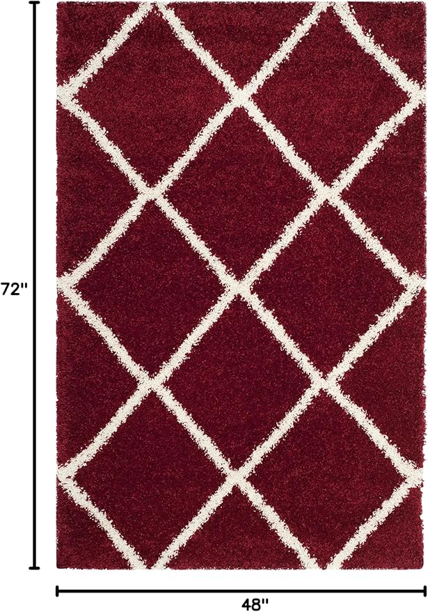 SAFAVIEH Hudson Shag Collection Accent Rug - 4' x 6', Red & Ivory, Modern Trellis Design, Non-Shedding & Easy Care, 2-inch Thick Ideal for High Traffic Areas in Foyer, Living Room, Bedroom (SGH281R)