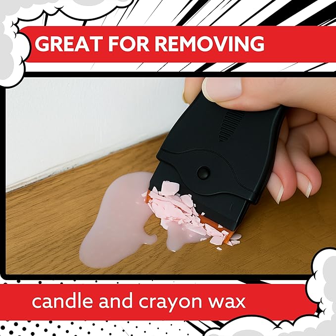 Mighty Melt Multi-Surface Plastic Scraper Tool - Non-Scratch - for Removing Burnt Food, Tough Stains & Stickers from Glass, Ovens, & More - Adhesive Remover - 10 Metal & 10 Plastic Blades