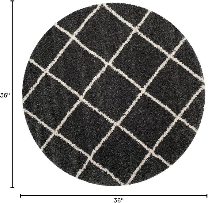 SAFAVIEH Hudson Shag Collection Area Rug - 3' Round, Dark Grey & Ivory, Modern Trellis Design, Non-Shedding & Easy Care, 2-inch Thick Ideal for High Traffic Areas in Living Room, Bedroom (SGH281G)
