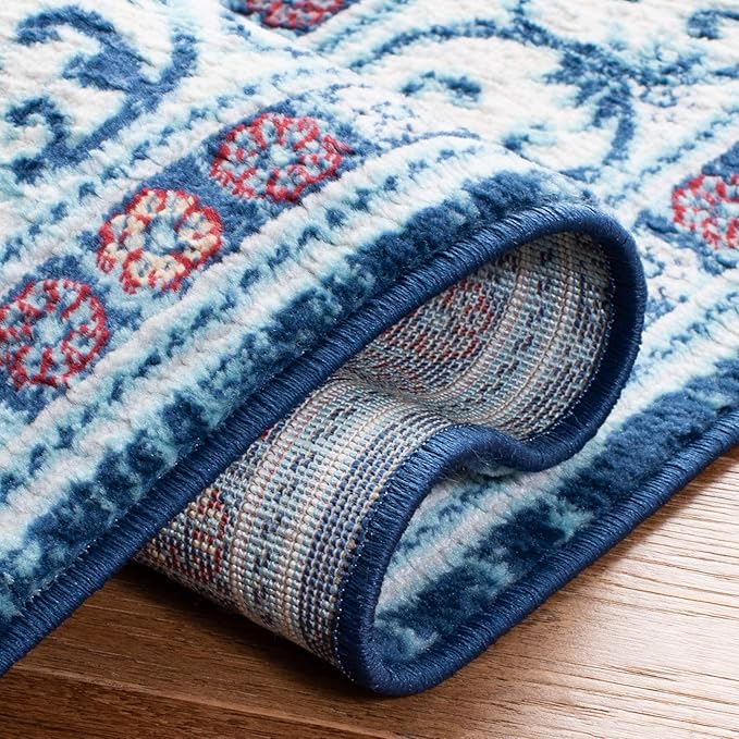 SAFAVIEH Brentwood Collection 8' x 10' Navy / Red BNT870N Oriental Damask Trellis Non-Shedding Living Room Bedroom Dining Home Office Area Rug