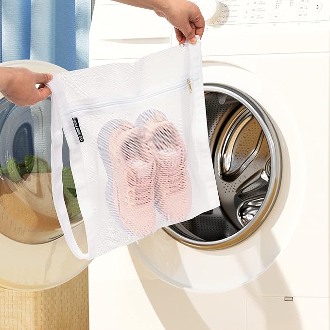 Shoe Drying Bag, Sneaker Bags for Dryer, Bag for Drying Shoes, Reusable Shoe Dryer Mesh Bags, Honeycomb Net Laundry Bags with Zipper & Strap for Washing Machine, Shoes, Clothing, 15.7x13.8 Inch, White