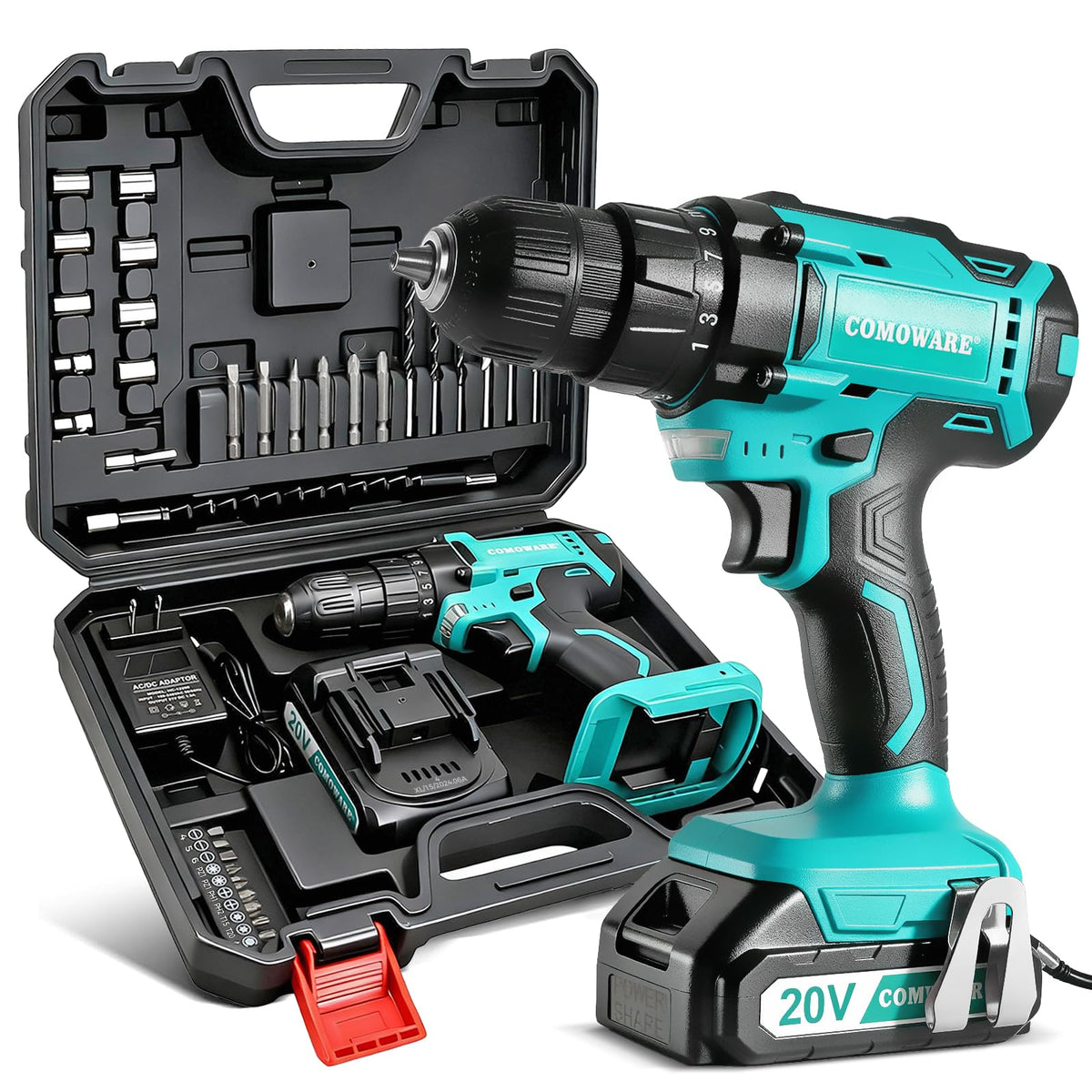 COMOWARE 20V Cordless Drill & Bits Set w/Charger, Battery - Image 1