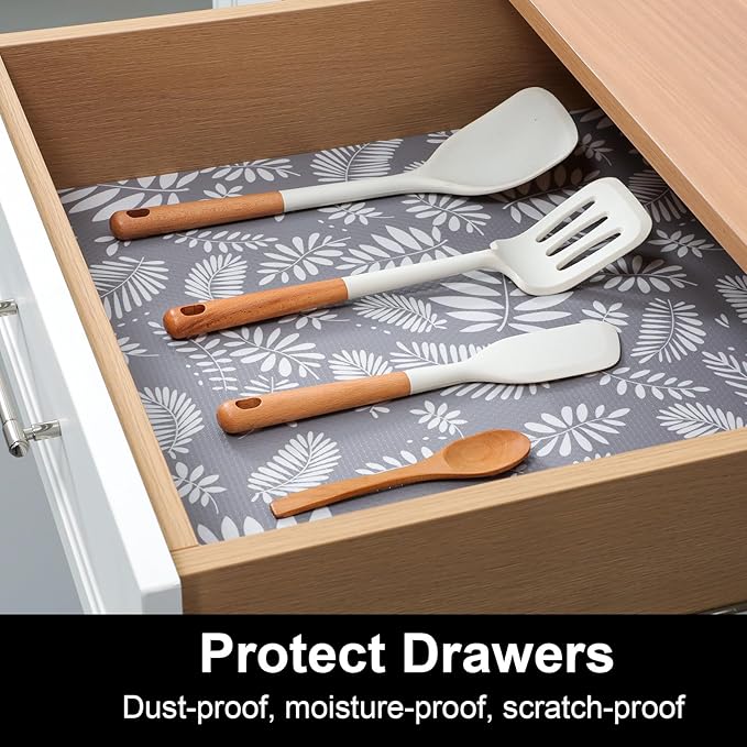 Cooyes Drawer and Shelf Liner, Non-Adhesive Shelf Liners for Kitchen Cabinets, Thick Strong Grip Mats for Desk, Shelves, Bathroom Drawers, Fridge, Cabinet Protection（23.6" W x 118" L）