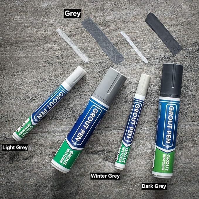 Grout Pen Tile Paint Marker: Waterproof Grout Colorant and Sealer Pen to Renew, Repair, and Refresh Tile Grout - Cleaner Coating Stain Pens - 2 Pack, 5mm Narrow and 15mm Wide Tip Pens - Grey
