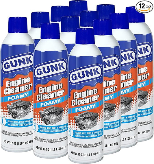 GUNK Engine Cleaner – Foamy Spray for Engines with Plastic Covers – Expanding Foam Quickly Removes Grease, Oil, Dirt & Road Grime - Clings to Surfaces for Easy Rinse – 17 oz (Case of 12)