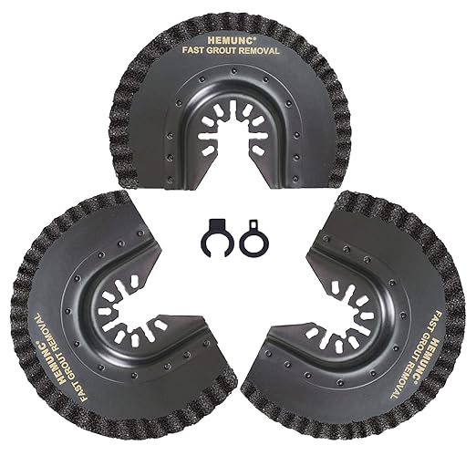 3pcs Oscillating Tool Blades for Grout Removal Tile Mortar Concrete Masonry 1/8, Fit for Dewalt Milwukee Rockwell Bosch Dremel Ryobi Ridgid Multitool