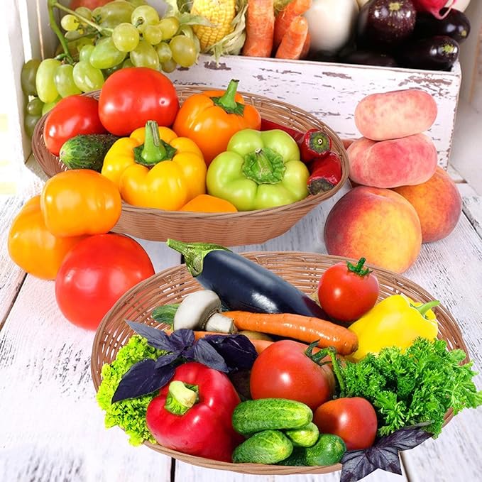 11 Inch Oval Poly Wicker Basket - Bulk, 11 Pack, Bread Serving Baskets for Home & Restaurant Use