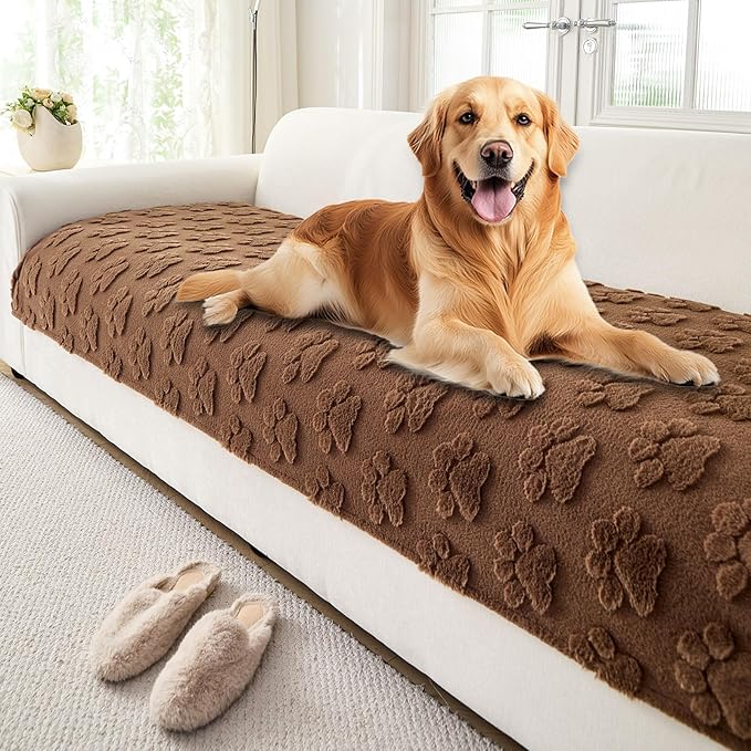 Waterproof Couch Cover for Dogs Washable,Fuzzy Pet Couch Covers for Sofa,Thick Soft Dog Mat Non-Slip Couch Covers for 3 Cushion Couch Sofa Pet Friendly (Brown, 35x62(1pc))