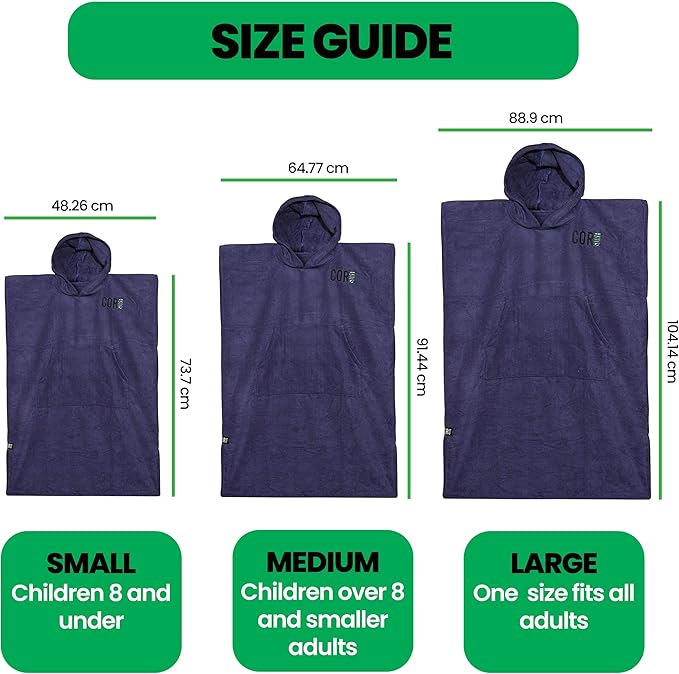 COR Surf Poncho Changing Towel Robe with Hood and Front Pocket | Thick Quick Dry Microfiber Wetsuit Poncho Towel for Surfing Beach Pool Swim (Large, Light Blue)
