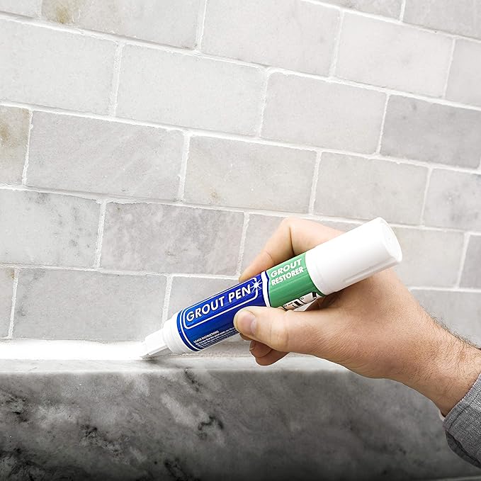 Grout Pen Tile Paint Marker: White Wide 15mm with 5 Pack Replacement Tips - Waterproof Grout Colorant and Sealer Pen to Renew, Repair, and Refresh Tile Grout - Cleaner Coating Stain Pens