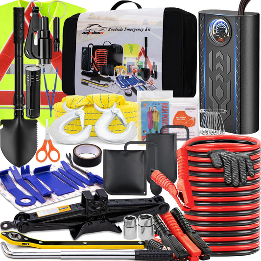 Car Emergency Roadside Kit with Scissor Jack, Air Compressor - Image 1