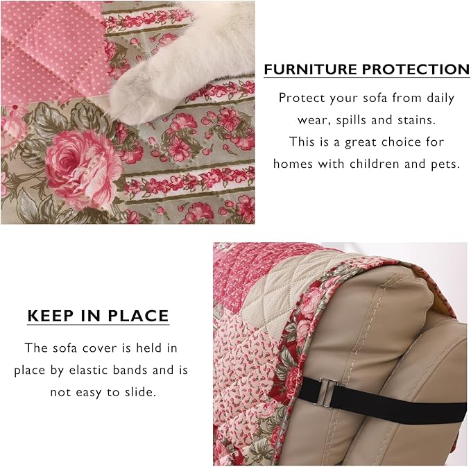 Skidproof Sofa Cover-Patchwork Sofa Slipcover with Elastic Straps-Easy Fit Slip Cover-Washable Furniture Protector for Pets and Kids(Recliner,Hot Pink)