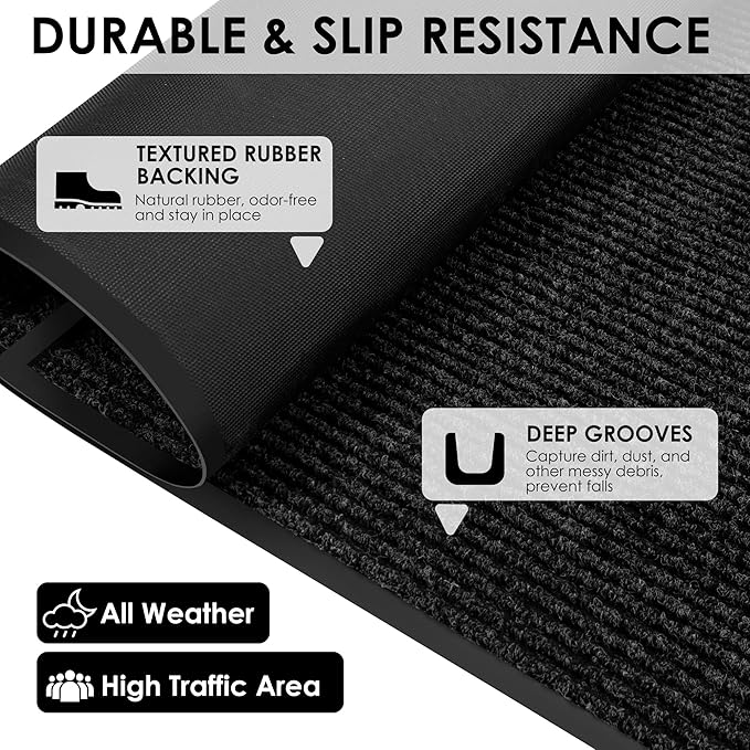 3′ x 17′ Front Door Mat Indoor Outdoor Entrance, Commercial Floor Mat Heavy Duty Dirt Trapper Entryway Doormat, Custom Size Non Slip Rubber Backing Welcome mat, Door Mat for High Traffic Area
