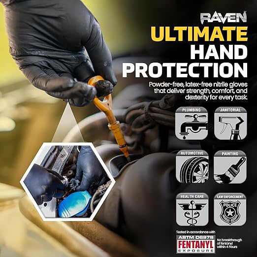 SAS Safety 66517-01 Raven Powder-Free Exam Grade Nitrile - 6 mil 50 Gloves per box