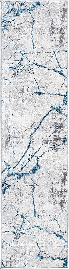 SAFAVIEH Amelia Collection Runner Rug - 2' x 8', Grey & Blue, Modern Abstract Design, Non-Shedding & Easy Care, Ideal for High Traffic Areas in Living Room, Bedroom (ALA293F)