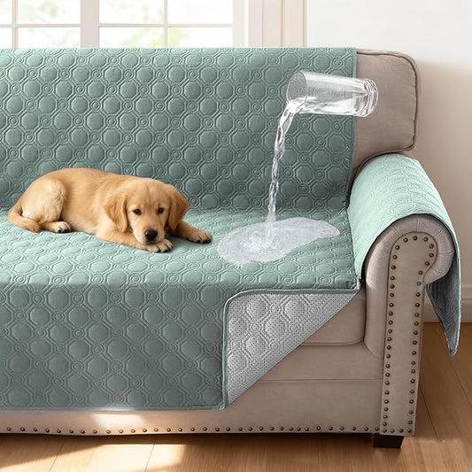 H.VERSAILTEX 100% Waterproof Couch Cover Thick Durable Sofa Slipcover with Storage Pocket Triple Nonslip Furniture Protector for Dogs, Children, Pets, Machine Washable (Sofa, Lily Pad)