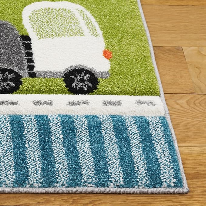 SAFAVIEH Carousel Kids Collection Runner Rug - 2'3" x 8', Green & Grey, Non-Shedding & Easy Care, Ideal for High Traffic Areas for Boys & Girls in Playroom, Nursery, Bedroom (CRK193Y)