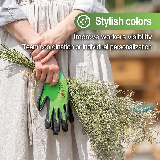 DEX FIT Nylon Work Gloves FN320, 3D Comfort Fit, Power Grip, Lightweight & Breathable, Touchscreen, Gardening, Yard Work, Warehouse, Delivery Driver Gloves; Green 7 (S) 3 Pairs