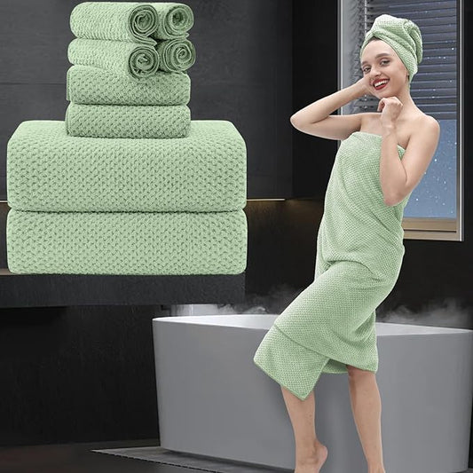 8 Piece Bathroom Towel Set Green |2 Oversized Large Bath Towels Sheet,2 Hand Towels and 4 Washcloths| 600GSM Ultra Soft Luxury Premium Towel Set Highly Absorbent Quick Dry Hotel Towel Collection